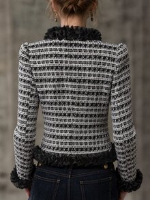 LUMIGAL Women's Long Sleeve Patchwork Black Chiffon Lace Jacket - Black - View 2