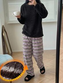 DAZY Women's Winter Warm Pajama Set With Top And Pants Fall - Black - View 6