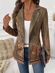 SHEIN Clasi 女款夏季提花長袖西裝外套，適合通勤與休閒穿著 - 彩色 - 查看 1