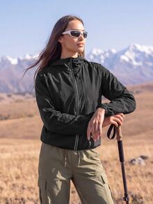 In My Nature Women's Solid Color Zipper Casual Daily Sun Protection Jacket - Black - View 8