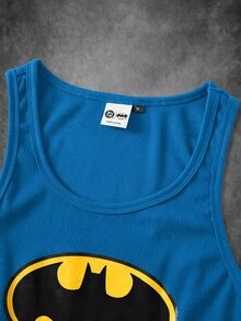BATMAN X SHEIN Men's Cartoon Pattern Print Tank Top For Daily Wear - Blue - View 3