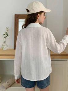Hapijoa Tween女孩秋季服飾 女孩 (大號) 翻領短袖襯衫 夏季 - 白色 - 查看 2