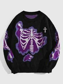 ROMWE MEN Men's Plus Size Skull Jacquard Knit Sweater - Purple - View 1