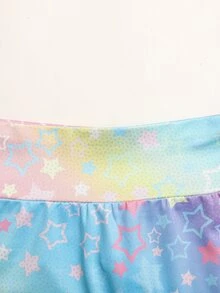 SHEIN 兒童青少年女孩彩虹星星印花針織三件套：長袖半拉鍊小立領上衣、露背細肩帶背心與單車褲運動套裝，返校穿搭 - 彩色 - 查看 9
