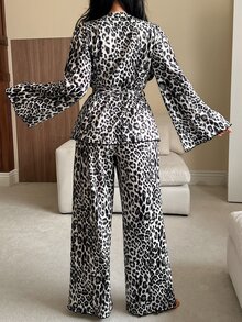 Livesso Women's Leopard Print Camisole Top & Long Pants Pajama Set Fall - Grey - View 2