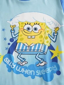 SpongeBob SquarePants | SHEIN Tween Boy Round Neck Short Sleeve T-Shirt And Shorts Lounge Set - Blue - View 5