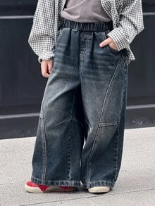 Dazy Kids Young Boy Casual Washed Wide Leg Denim Jeans Fall - Blue - View 7