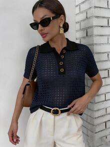 EMERY ROSE Women's Colorblock Casual Versatile Everyday Knit Top - Dark Blue - View 6
