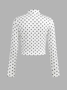 SHEIN 青少年女孩黑白波點印花3件套運動休閒服，百搭舒適 - 黑與白 - 查看 10