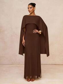 Lumalex Women's Elegant Shawl Collar Tassel Hem Dress For Evening Party - Brown - View 4