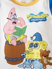 SpongeBob SquarePants | SHEIN Baby Boy Round Neck Short Sleeve Top And Shorts Loungewear Set - Blue - View 5