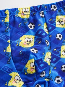 SpongeBob SquarePants | SHEIN Young Boy Letter Cartoon Print Tank Top And Hipster Underwear Set - Blue and White - View 6