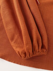 LUMIGAL Orange V-Neck Embroidered Women's Long Sleeve Casual Blouse - Redwood - View 6