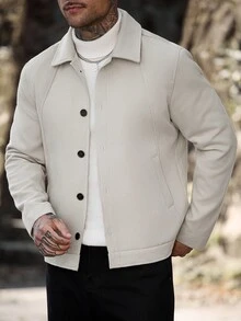 Manfinity Homme Men's Casual Fashion Loose Long Sleeve Woolen Jacket, Essential For Outings, Perfect Gift For Family And Friends - Apricot - View 3