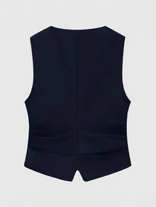 SHEIN EZwear 女款素色百褶商務西裝背心 秋冬款 - 藏蓝色 - 查看 2