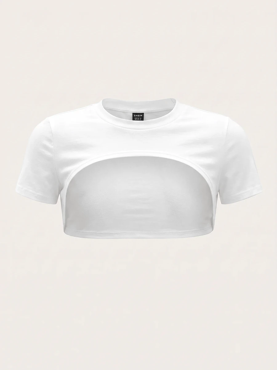 SHEIN ICON 夏季休閒純色短版上衣 - 白色 - 查看 1