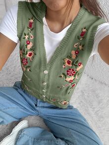 Rivivi 甜美休閒百搭花卉刺繡針織背心 - 彩色 - 查看 5