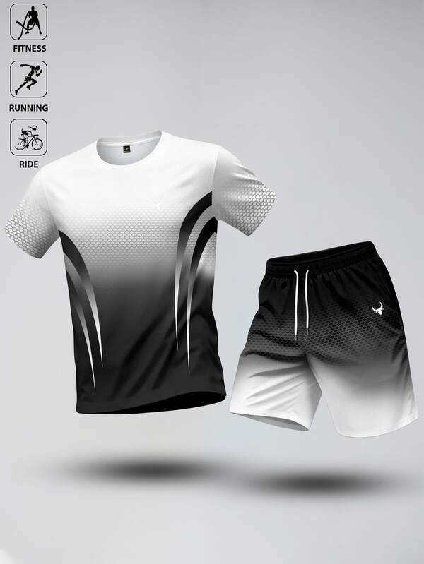 Gym Rark Ensemble de sport pour hommes avec t-shirt à manches courtes et short à imprimé géométrique