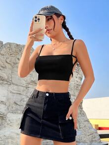 SHEIN EZwear Women's Backless Ultra Cropped Knit Top - Black - View 4