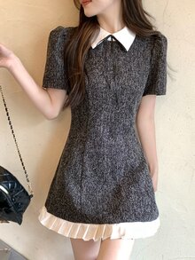 Dazy Tall Gaun Kasual Wanita Motif Blok Warna untuk Harian, Musim Panas, Perjalanan, dan Musim Gugur - Dark Grey - View 10