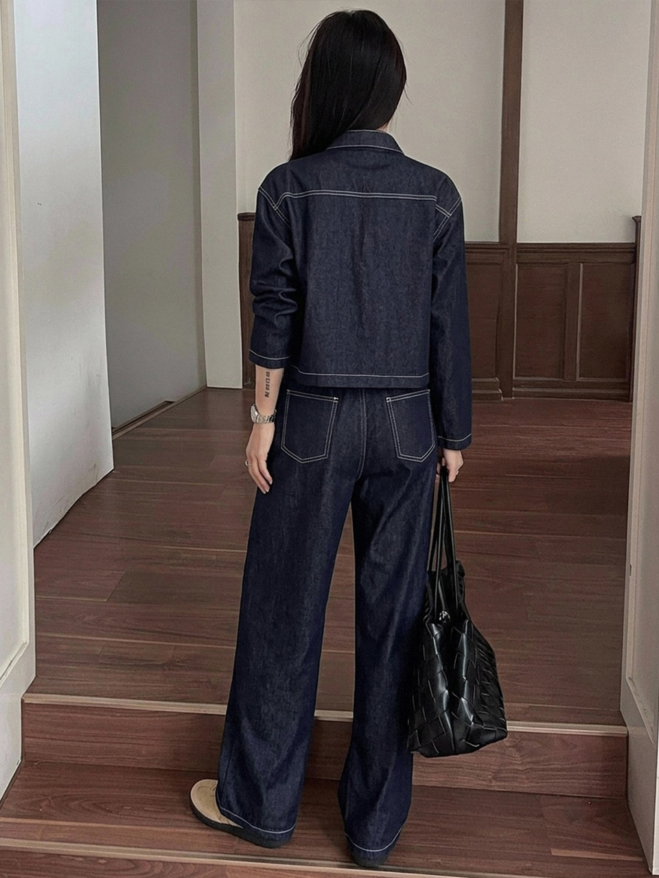 Women's Cropped Jacket & Long Pants Denim Set