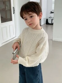 Dazy Kids Young Boys Plaid Loose Casual Basic Thick Sweater, Autumn/Winter - Beige - View 4