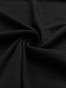 Maweii Plus Size Minimalist Sexy Style Semi-High Neck Lace Patchwork Long Sleeve T-Shirt, Ruched Puff Shoulder, Elastic Ribbed Slim Fit Base Layer Top - Black - View 8