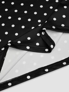 Sweetra Plus Size Early Autumn Ribbed Watermark Polka Dot Asymmetric Neckline Fitted Top And Bodycon Mini Skirt 2 Pieces Set - Black and White - View 13