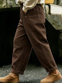 Linhara CURVE New Corduroy Fabric Plus Size Casual Commuter Long Pants With Pockets, Suitable For Spring, Summer, Autumn And Winter - Brown - View 1