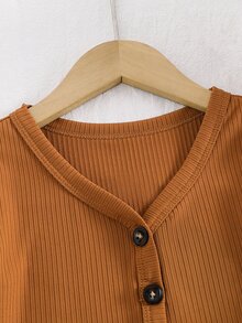 SHEIN 女童棕色羅紋針織開襟外套披肩長袖上衣，碎花圖案 - 彩色 - 查看 7