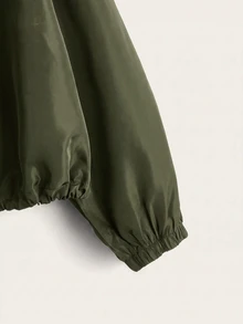 SHEIN EZwear Drop Shoulder Drawstring Hem Hooded Jacket In Fall/Winter - Army Green - View 3