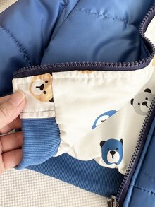 Souflis Souflis 男嬰幼兒 0-3 歲可正反穿厚實絎縫摩托飛行夾克，卡通藍熊拉鍊夾克，秋冬可愛男嬰熊棒球夾克 - 藍色 - 查看 5