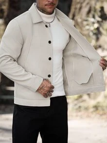 Manfinity Homme Men's Casual Fashion Loose Long Sleeve Woolen Jacket, Essential For Outings, Perfect Gift For Family And Friends - Apricot - View 4