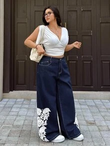 Rivivi Plus Size Women Non-Stretch Denim Straight Leg Pants, Cowboy Outfits For Women - Dark Wash - View 8