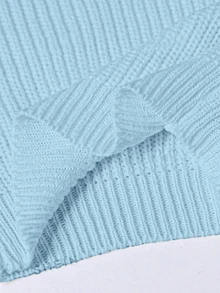 SHEIN Tween Girl Autumn Casual Solid Color Cropped Sweater - Baby Blue - View 6