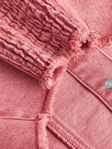 SHEIN MOD 女款單排扣時尚抹胸牛仔上衣 - 西瓜粉 - 查看 4