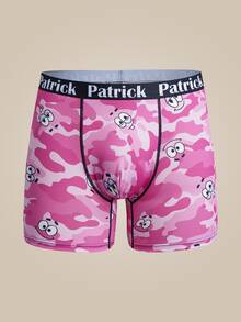 SpongeBob SquarePants | SHEIN Men's Letter Cartoon Print Casual Everyday Boxer Briefs - Pink - View 1