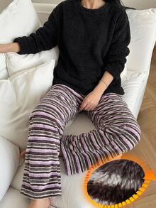 DAZY Women's Winter Warm Pajama Set With Top And Pants Fall - Black - View 1