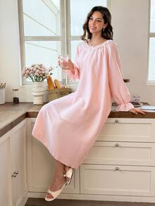 Snug Reverie Standard Size Fashion Women's Long Loungewear Dress - Pink - View 3