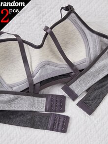 Randomly Ships 2 Of 4 Minimalist Grey Push-Up Wireless Anti-Sagging Thin Bra For Student Girls And Teenagers - Multicolor - View 6