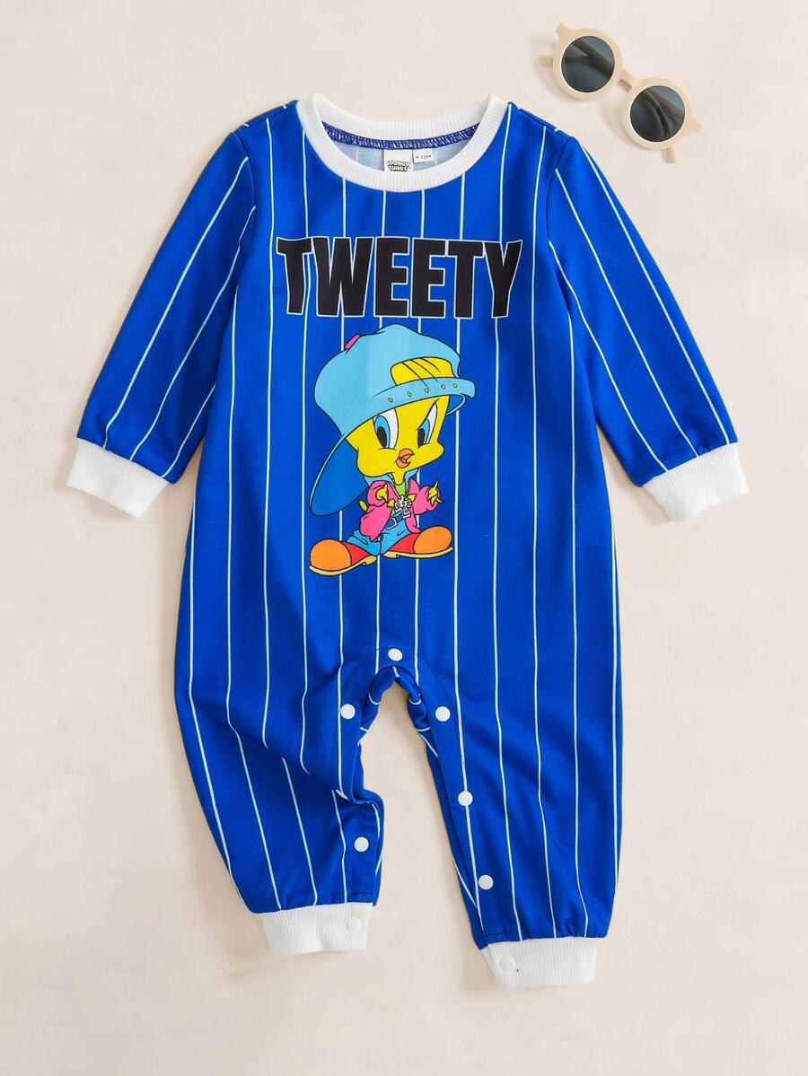 LOONEY TUNES X SHEIN Jumpsuit Kasual Lengan Panjang Leher Bulat untuk Bayi Laki-laki - MultiWarna - View 1