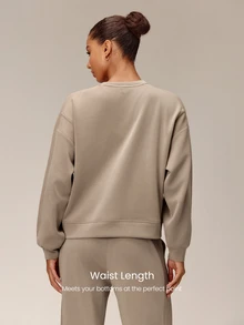 GLOWMODE Soft-Brushed Modal Just Relax Raglan Sweatshirt With Ribbed Side Panels & Side Split Hem Daily Casual Travel Vacation Wear - Khaki - View 2