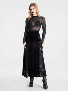 Breakform Gothic Women's Pleated Mesh Long Sleeve Mock Neck Sexy Elegant Fitted Top, Suitable For Concerts, Dates, Parties And Other Occasions - Black - View 5
