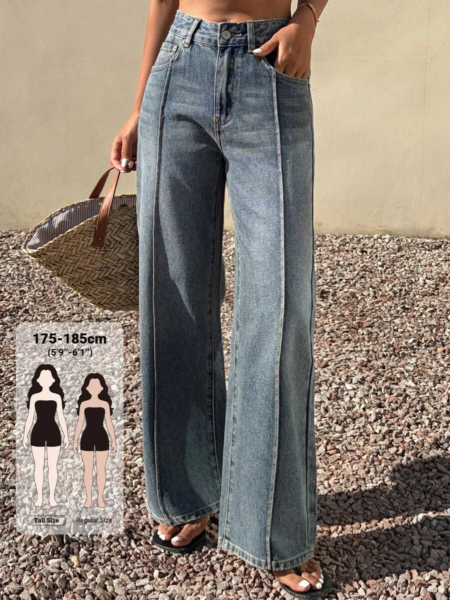Livesso Tall Women's Loose Straight Leg Jeans, Vacation Style Summer Everyday Aqua Blue Casual - Light Wash - View 1