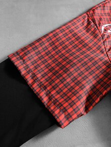 ROMWE MEN Men's Plaid Patchwork Casual Daily Wear Shirt - Burgundy - View 6
