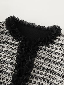 LUMIGAL Women's Long Sleeve Patchwork Black Chiffon Lace Jacket - Black - View 3