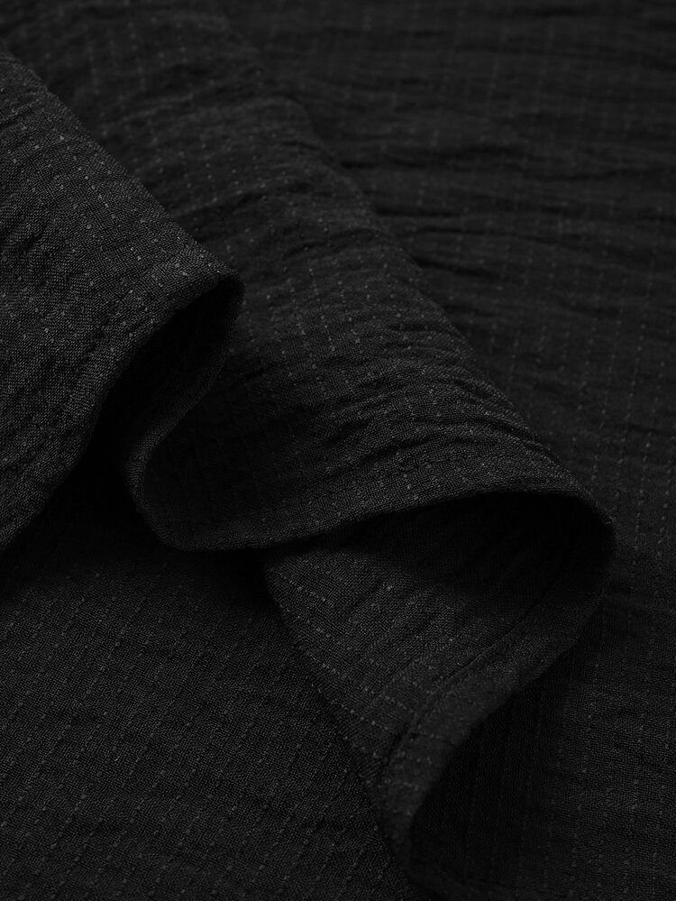VENTUSAIL Men's Comfortable Jacquard Striped Fabric Long Sleeve Collarless Shirt, Single Pocket Single-Breasted, Suitable For Formal Or Casual Occasions, Casual Vacation, Dinner Party, Simple Office, Casual Home Wear, Versatile Style, Suitable For Self-Wear Or Gift To Friends, Hot-Selling Comfortable Fabric Shirt - Black - View 6