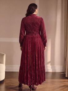 MOTF PREMIUM PLUS AUTUMN/WINTER ROMANTIC VELVET JACQUARD LONG SLEEVE DRESS - Burgundy - View 4