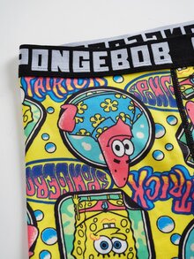 SpongeBob SquarePants | SHEIN Men's Letter Waistband Cartoon Print Casual Boxer Briefs - Multicolor - View 4