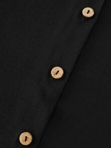 SHEIN LUNE Women's Black Long Sleeve Button Decor Dress Vacation Autumn Casual Basic - Black - View 8